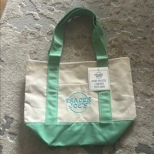 Trader Joes Mint Green Canvas Mini Tote Bag